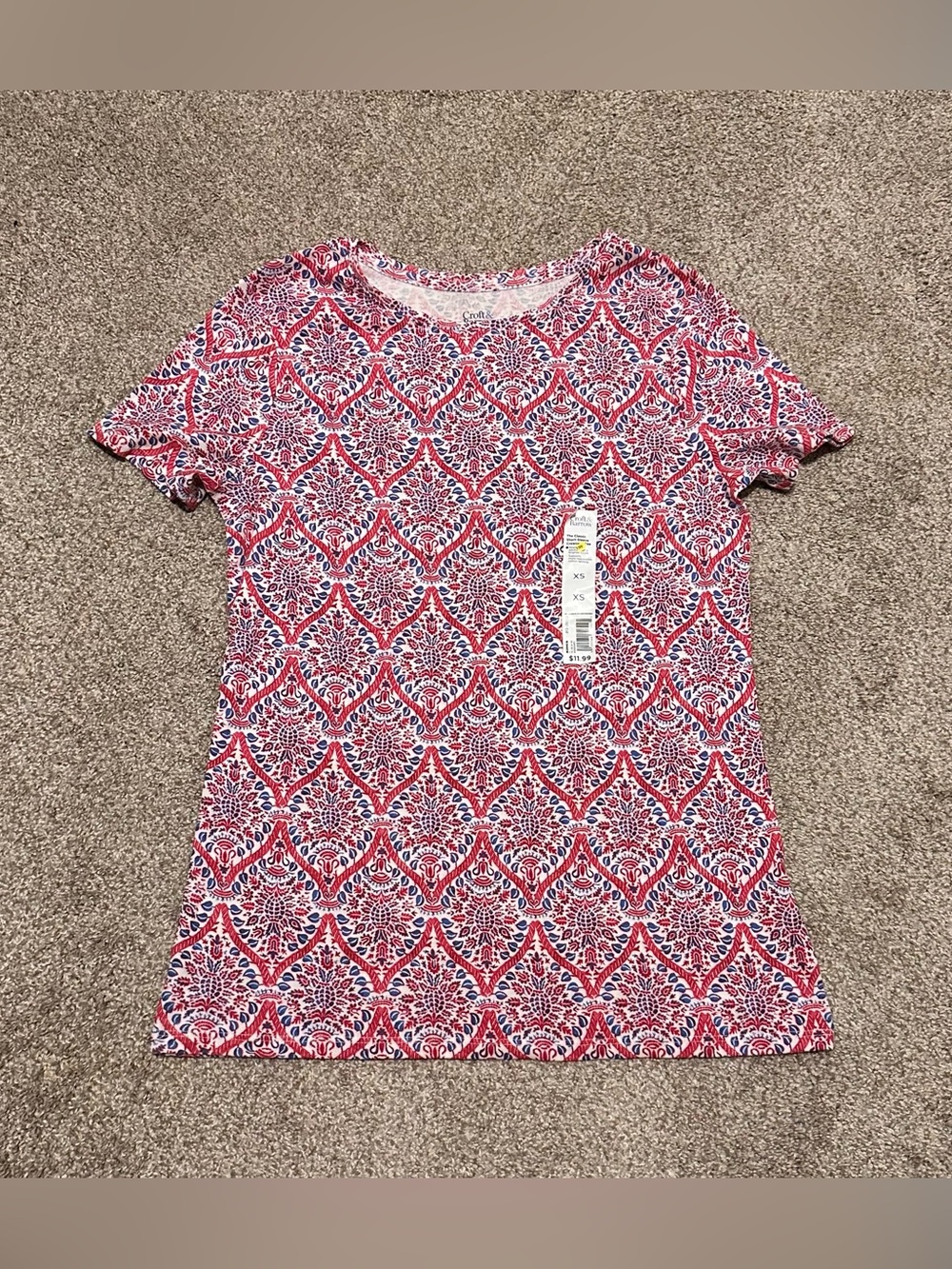 croft & barrow Red and Blue Patterned Short Sleeve Tee